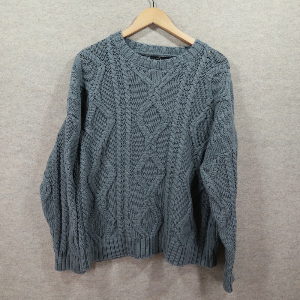 Trendy Queen Sweater Large Cable Knit Modern Chunky Slate Blue Pullover